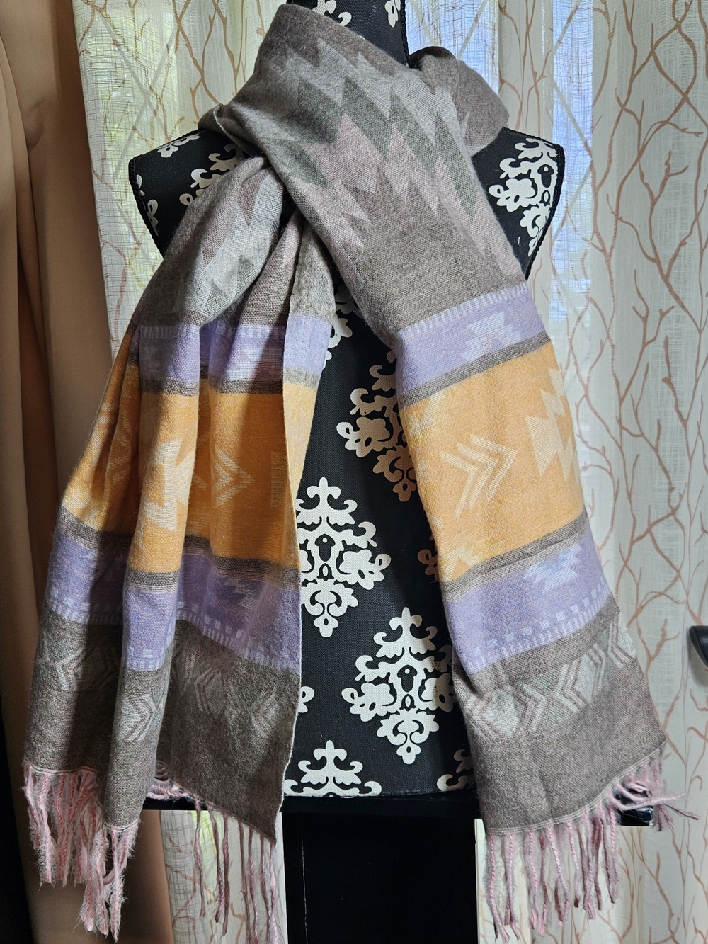 58"L x 27"W lavender,  peach, gray versatile wrap,  oversized scarf,  shawl
